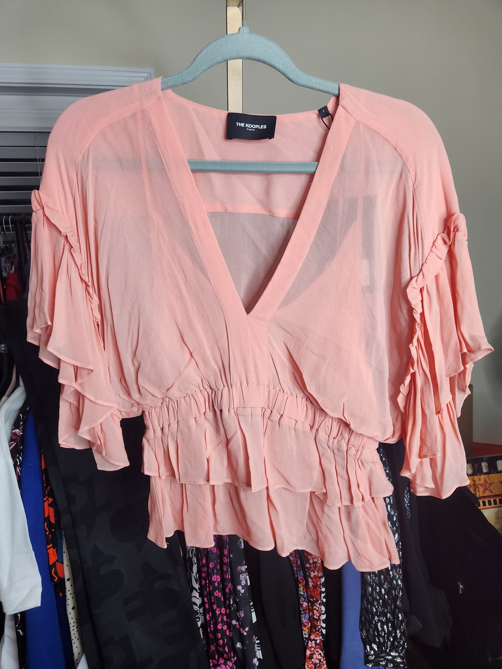 The Kooples Peach Ruffled V-Neck Tiered Blouse